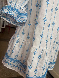 Blue & Off White Embroidered Dress