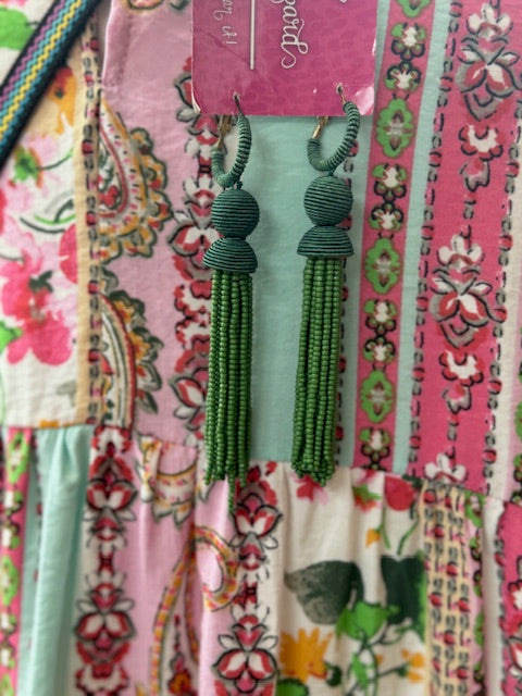Green Beaded Dangle Earrings