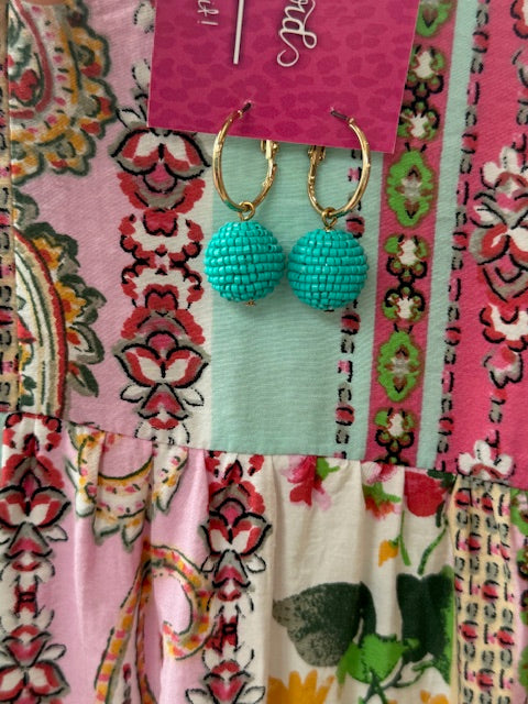 Teal Bead Ball Earrings
