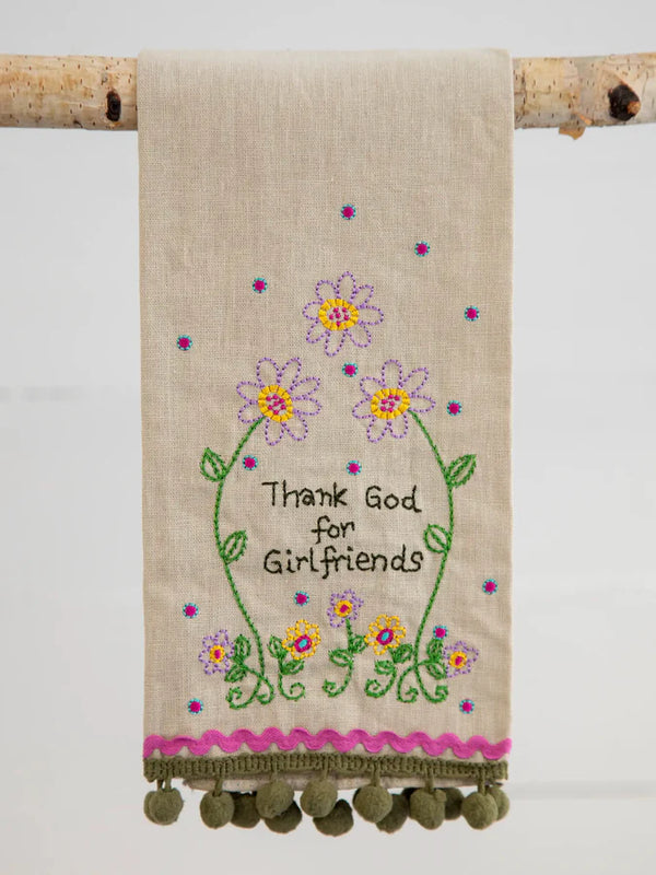 Linen Hand Towel - Thank God for Girlfriends