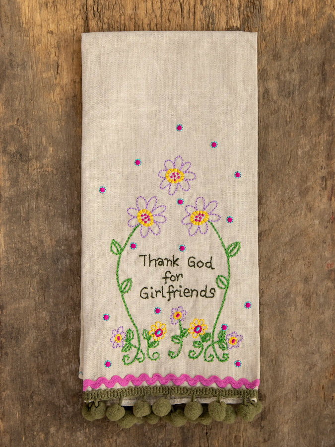 Linen Hand Towel - Thank God for Girlfriends