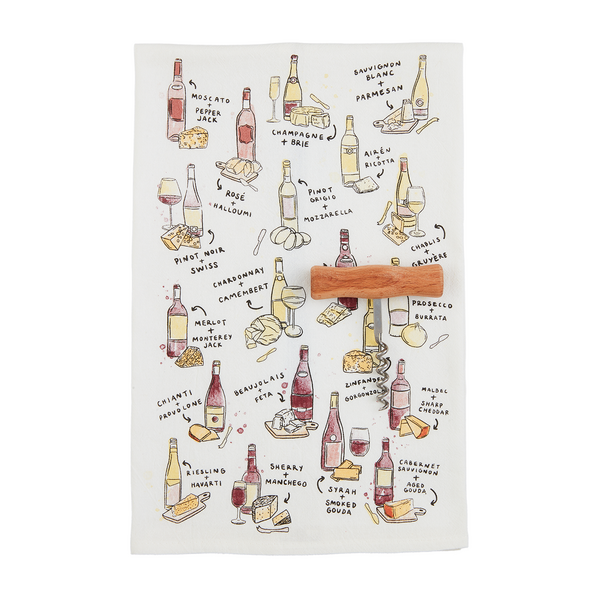 Wine Print w/ Cork Screw Tea Towel
