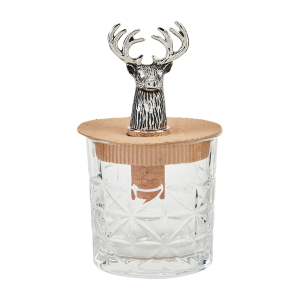 Round Deer Antler Dof Glass & Bottle Stopper Set