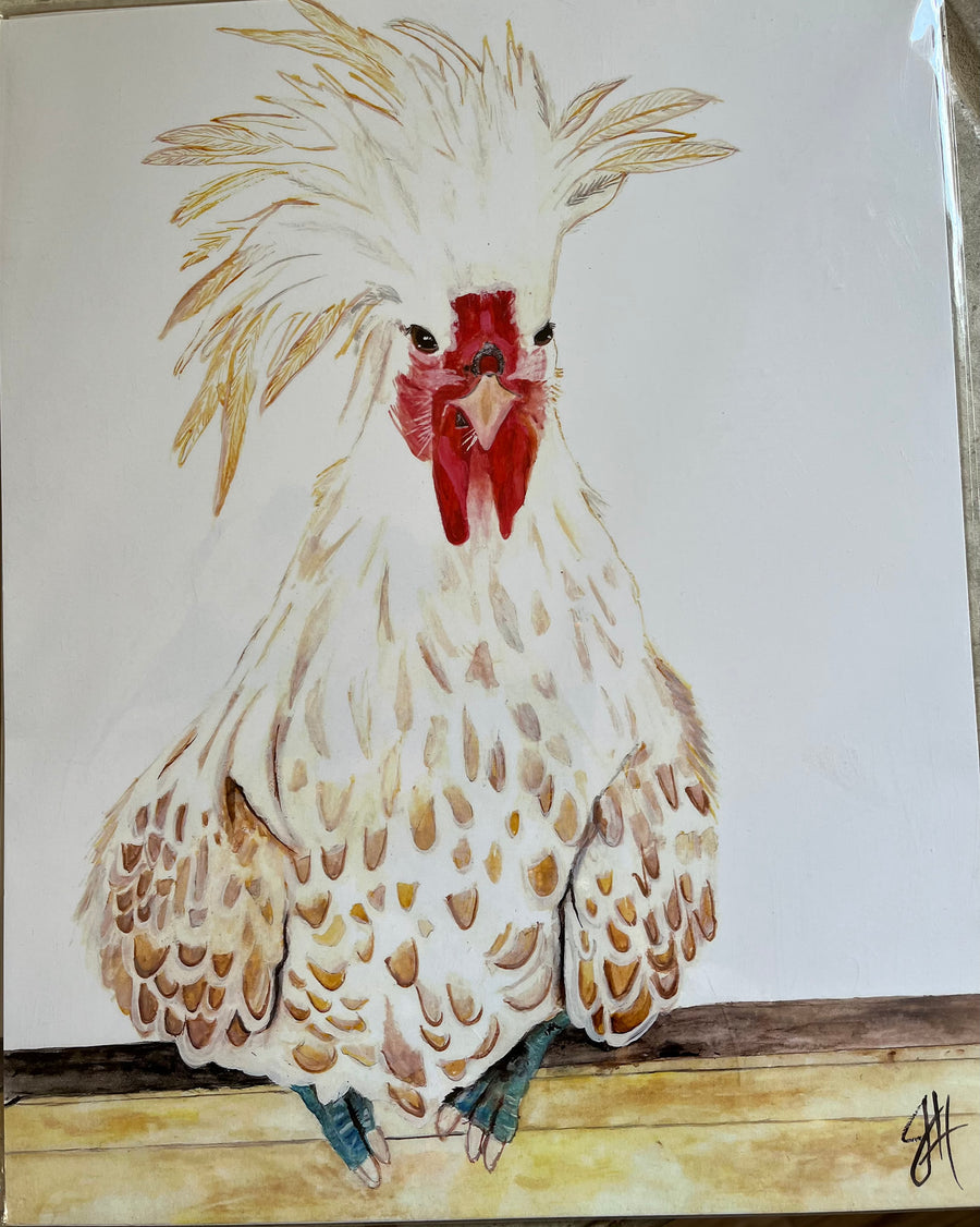 BLONDE SILKIE CHICK ART PRINT